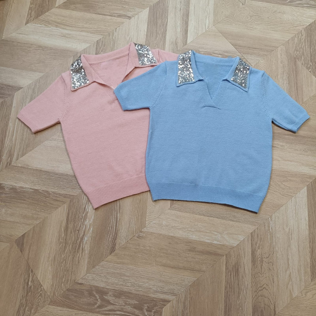 Pink en blue sparkle top